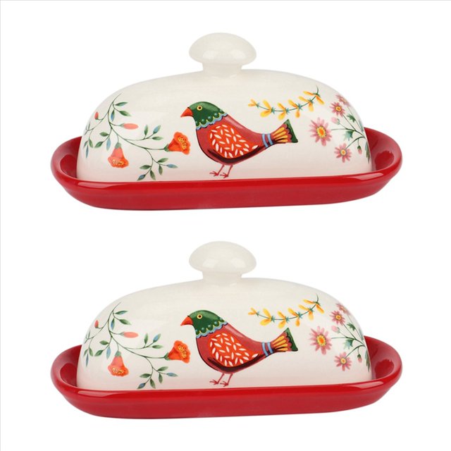 2X Contenedor de Alimentos de Mantequilla con Tapa Vajilla de Cocina de Queso Caja de Mantequilla de CeráMica con Tapa de Mantequilla Caja de Queso A