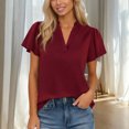 thumbnail image 2 of Camisetas de Verano de Manga Corta de las Mujeres de Cuello en V de Estiramiento de Cuatro Vías, Camisetas Casuales de las Mujeres de Color Sólido, 2 of 8