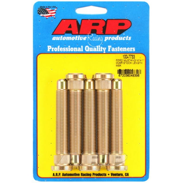 ARP Auto Racing Wheel Stud 100-7733 Threaded; 14 Millimeter X 1.5 Thread Size; 3.435 Under Head Length; 0.625 Inch Knurl Diameter; Set Of 5