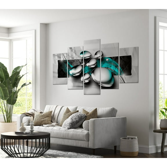 Tiptophomedecor Glamour Canvas Wall Art - Shiny Stones Turquoise 5 Piece - Stretched & Framed Ready To Hang Art