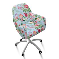 ZIATUBLES Flower Print Dining Chair Cover Soft Stretchable Curved Back Armchair Slipcover Modern Stylish Swivel Armchair Accent Chair Protector for Kitchen Living Room