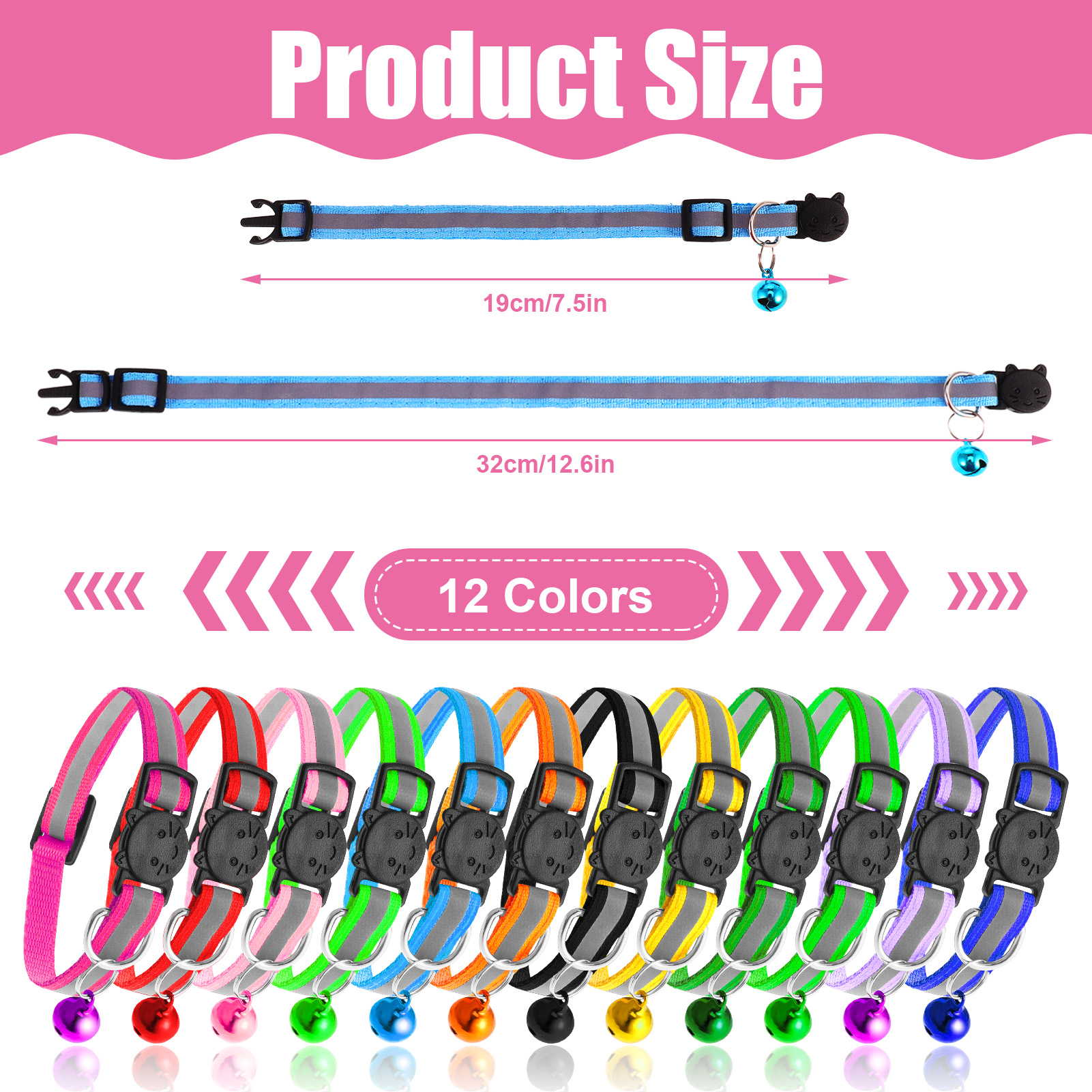AOWOO Reflective Cat Collar with Bell 12-Pack photo 2