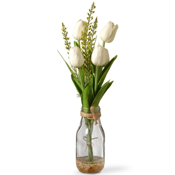 National Tree Artificial 14 White Tulip Flowers Walmart Com Walmart Com