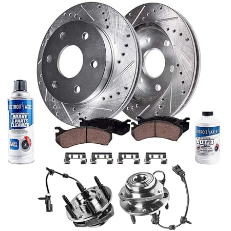 Detroit Axle - Front Wheel Bearing Hubs Brake Kit for Chevy Trailblazer EXT SSR GMC Envoy XL Saab 9-7x Buick Rainier Wheel Hubs Disc Brake Rotors Brakes Pads Replacement : 12.8" Rotor
