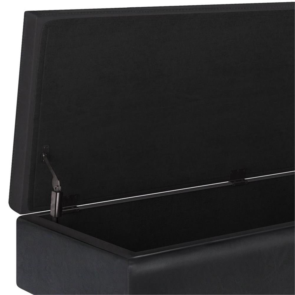 Owen 48 inch Wide Mid-Century Modern Rectangular Storage Ottoman in Midnight Black Vegan Leather