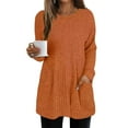 thumbnail image 4 of Arlun Soft Cozy Ribbed Knit Sweaters for Women Round Neck Long Sleeve Lightweight Sweater Solid Color Casual Loose Fit Comfortable Basic Pullover Tops with Pockets Orange L, 4 of 5