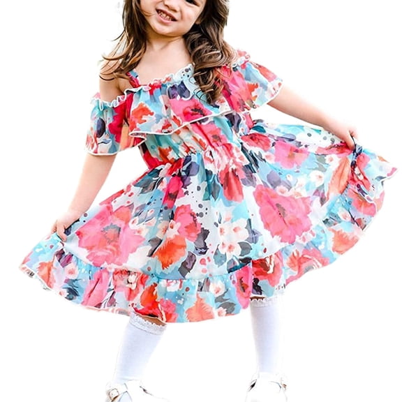 Toddler & Baby Girls Summer Off Shoulder Tutu Princess Dress Chiffon Flowy Beachwear Sundress