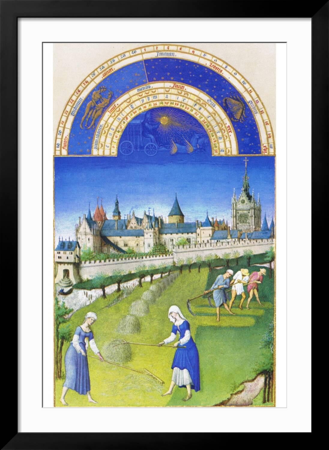 Art.com Le Tres Riches Heures Du Duc De Berry - June Art Print by Paul Herman & Jean Limbourg, Black Frame Wall Art, 32" x 44"