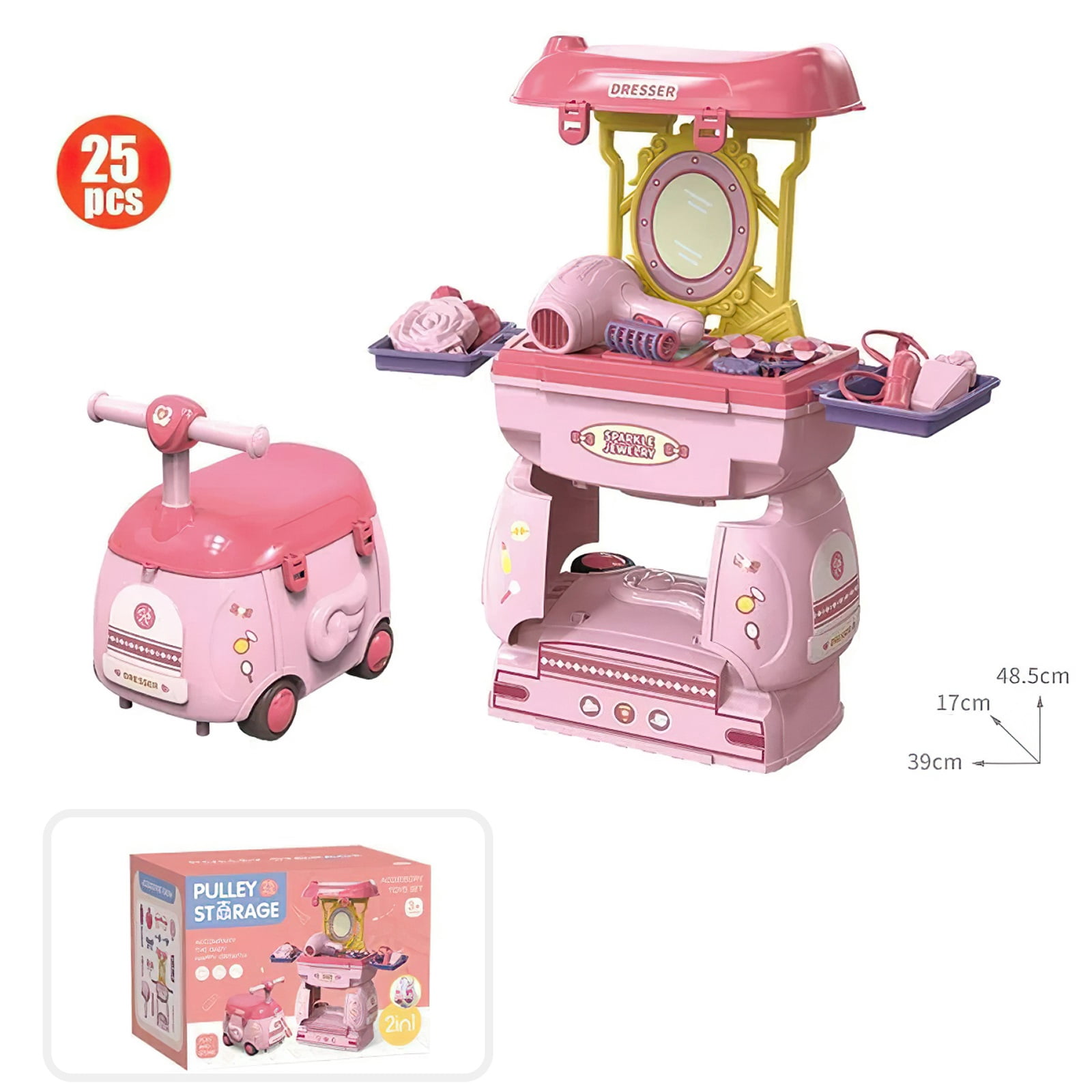 Sanlebi Hair Salon Toys For Girls, 25 Pc Pretend Play Styling Toy Set For Kids 3-6 With Hair Dryer, Barber Scissors And Stylist Accessories, Christmas & Birthday Gift For Girls