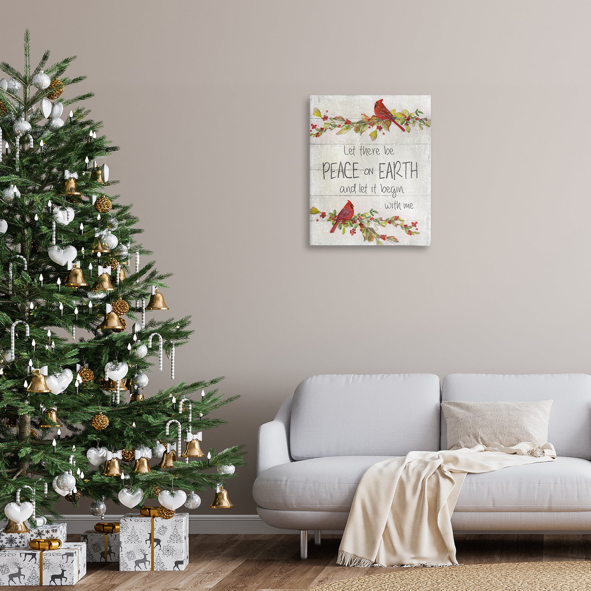 Stupell Industries Peace On Earth With Me Holiday Painting Gallery Wrapped Canvas Art Prints Wall Art, 24 x 30