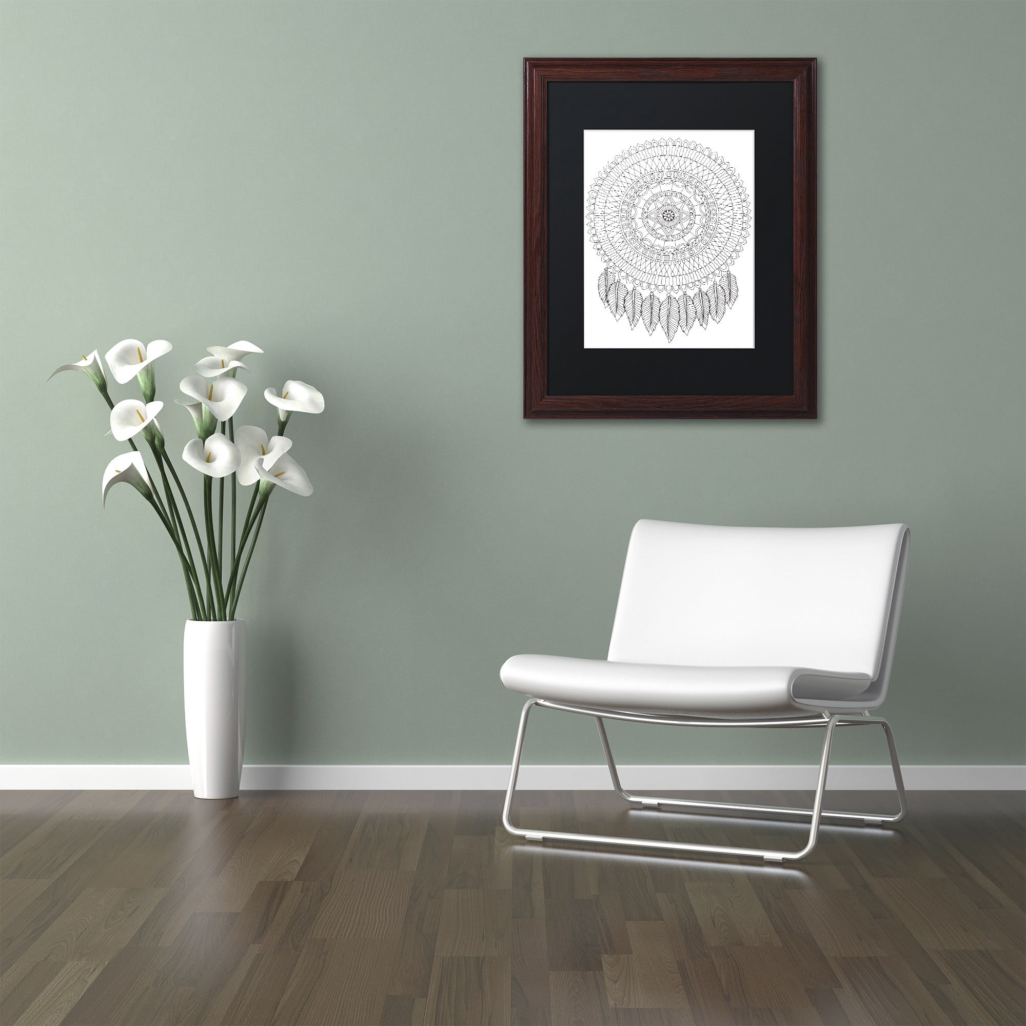 Trademark Fine Art "Mandalafeather Dreamcatcher" Canvas Art by Hello Angel, Black Matte, Wood Frame