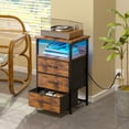 thumbnail image 2 of Tomnk Set of 2 Nightstands with Charging Station, Rustic Brown End Table with 3 Drawers, USB Ports, 2 of 8