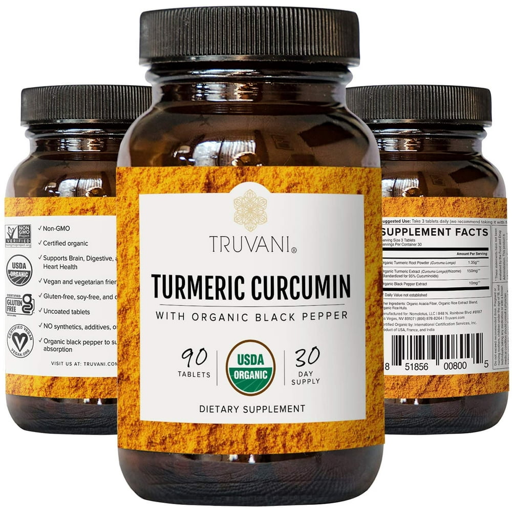 Truvani Organic Turmeric Curcumin Supplement with Black Pepper, 1350mg