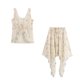 thumbnail image 3 of HH TRAF Verano Mujer Nuevo Traje de Falda Escote en V Lazo Estampado Decorativo Espalda descubierta Top Corto + Falda Asimétrica Plisada de Cintura Media Mujer, 3 of 5