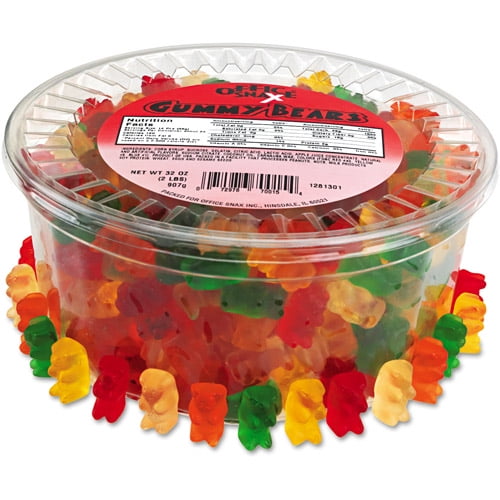Office Snax Gummy Bears, Assorted Flavors, 2 lb Tub by OFFICE SNAX, INC.
