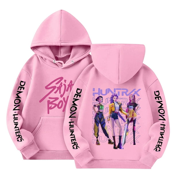 Pop cazadora para niña T-Shirt | Demo-n Hunters Team Cute Cartoon Design|HUNTR/X Rumi,Mire Zoeyy Kids Long Sleeve Hooded Sweatshirt,Saja Boys, Huntrix Tshirt, Gift for Fans