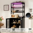 thumbnail image 4 of iSunirm Tall Wine Bar Cabinet with LED Light and Power Strip, 67'' Standing Liquor Cabinet with Door & Glass Holder, Coffee Bar Cabinet, Bakers Rack Cabinet, for Living Room, Kitchen, Balck, 4 of 8