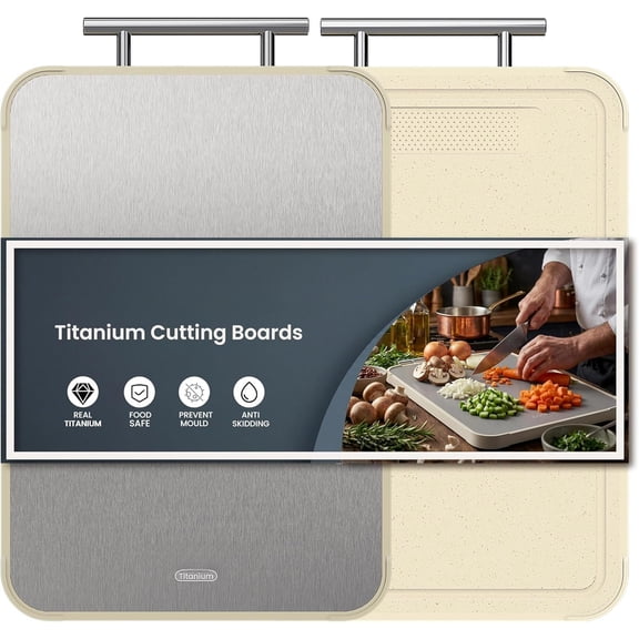 Titanium  Board - Double Sided Steel Boards for Kitchen Non  Chopping Board for Meat 15.8"L x 10.2"W Pure Titanium/Wheat Straw PP Dishwasher Safe