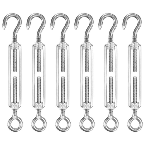 Uxcell Paquete de 6 Tensores de Gancho y Ojo, Tensores de Acero Inoxidable M5 Ajustables para Tensión de Cuerda