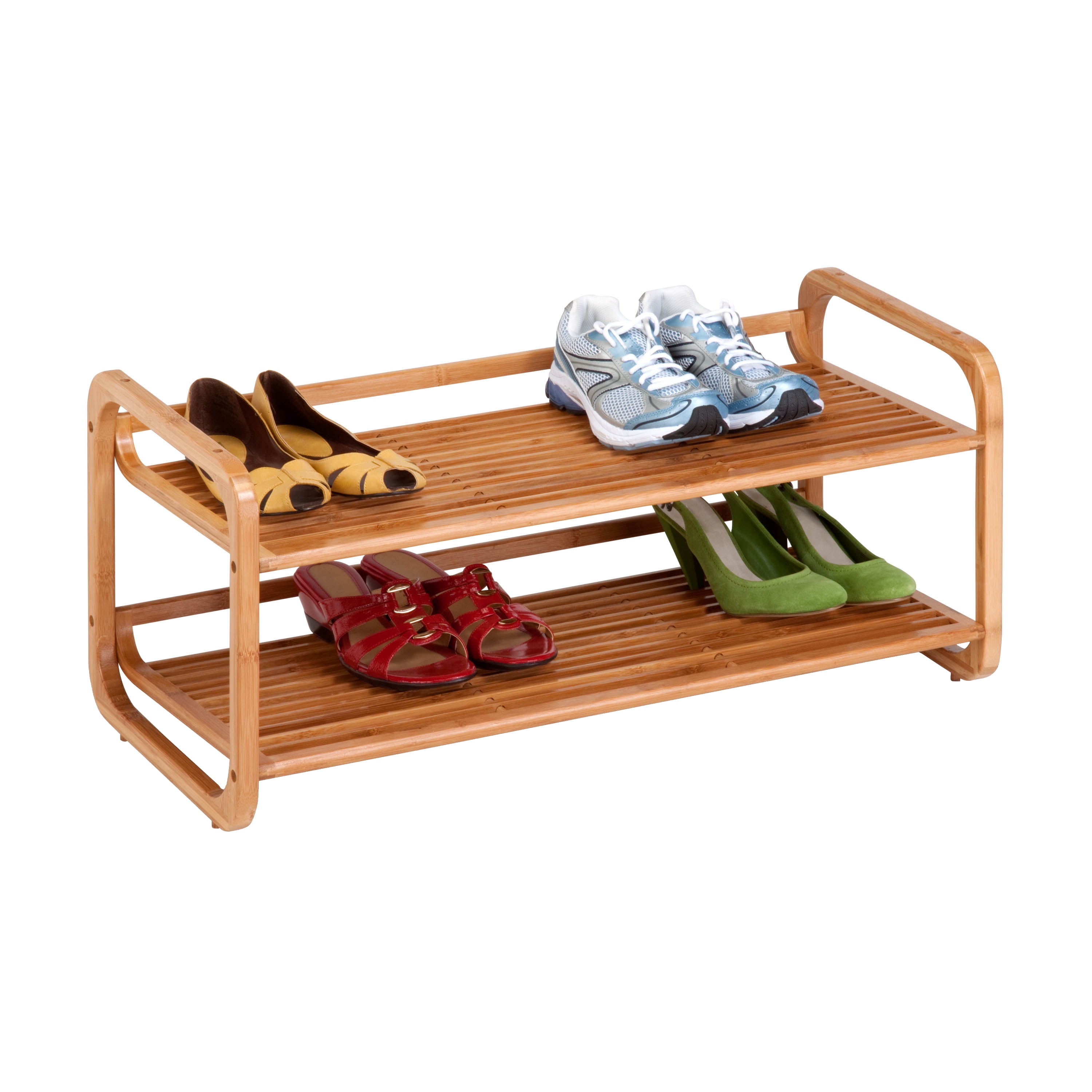 Honey Can Do 3 Shelf Z Frame Wooden Shoe Rack with Matte Black Metal Walmart