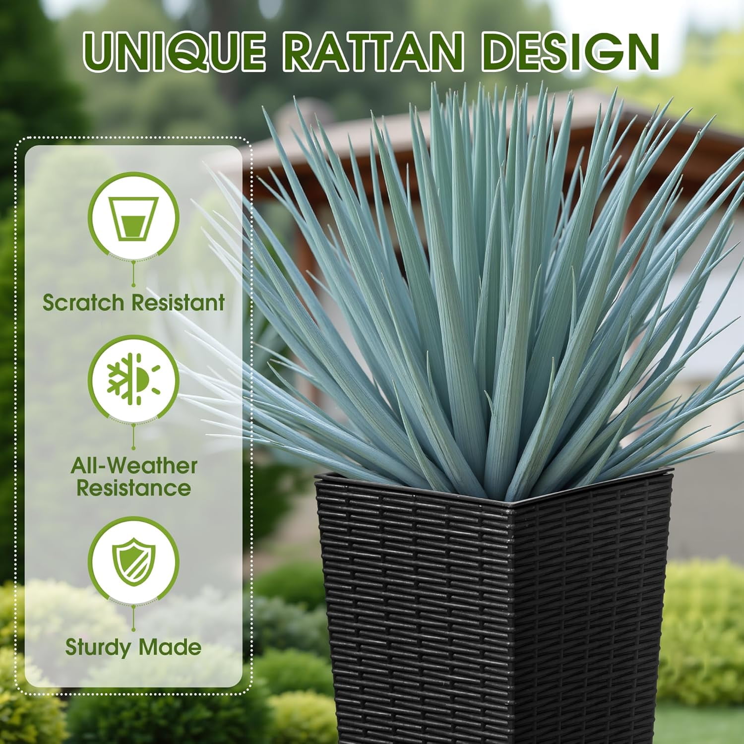 ZYPPP Resin Tall Planters for Outdoor Plants Set of 2, Large Taper Outdoor Planter Pots with 4 Drainage Holes, Flower Pots Modern Decor for Porch, Patio, Backyard, Home Garden (Black, 24")