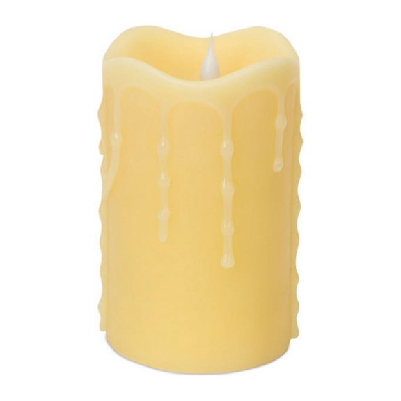 Melrose 5" Prelit LED Simplux Dripping Wax Flameless Pillar Candle with Moving Flame - Ivory