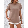 thumbnail image 5 of Camiseta con rayas onduladas para mujer, Jersey elegante de manga corta con cuello redondo, camisetas informales cómodas para el día a día, 5 of 5