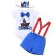 thumbnail image 2 of FYMNSI Baby Boy 1st Birthday Outfits Bow Tie Romper Shorts Adjustable Y Back Suspenders Set with Crown Infant Cake Smash Photo Shoot Clothes, 2 of 10