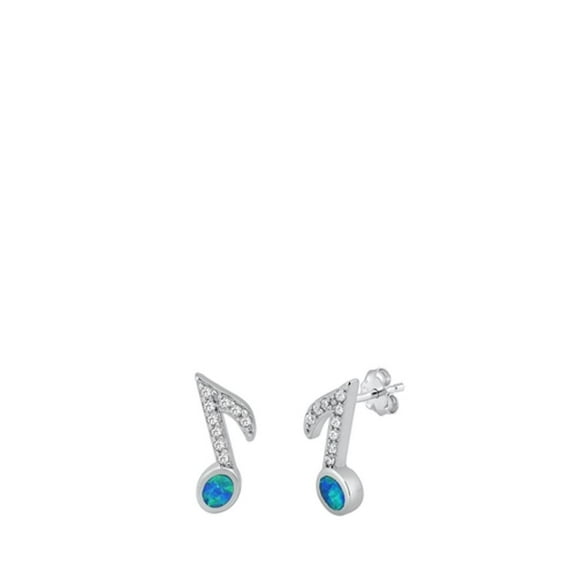 Sterling Silver Blue Simulated Opal Clear Cubic Zirconia Music Note Earrings 925 New Jewelry Female