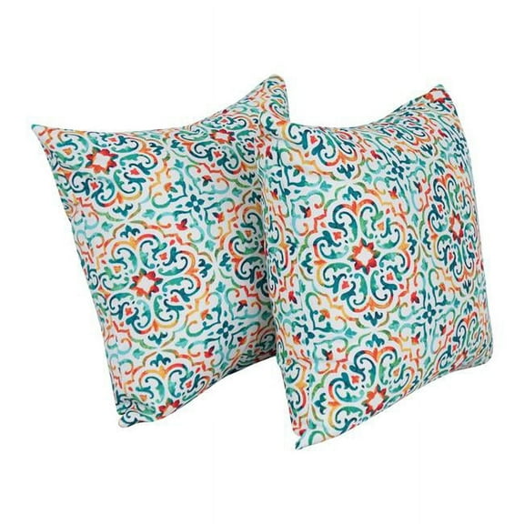 Blazing Needles 9910-S2-OD-241 17 in. Square Polyester Outdoor Throw Pillows, Reina Opal - Set of 2