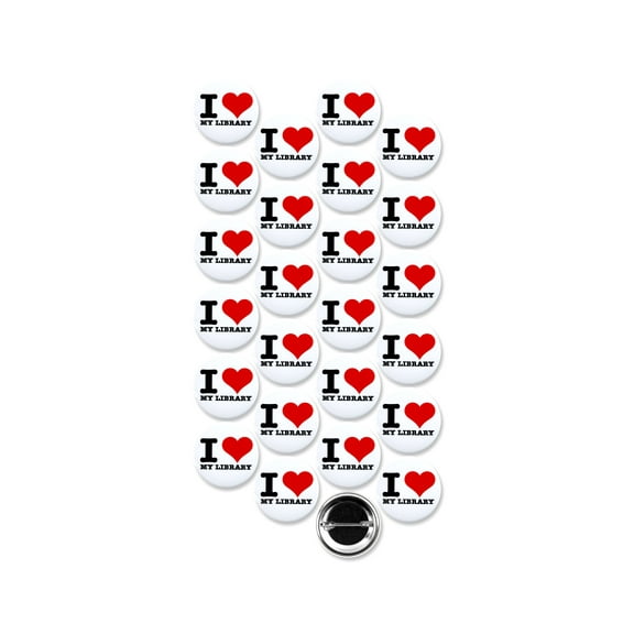 25 Pack - I "Heart" Love My Library Pinback Button Badges - 1.5 Inch