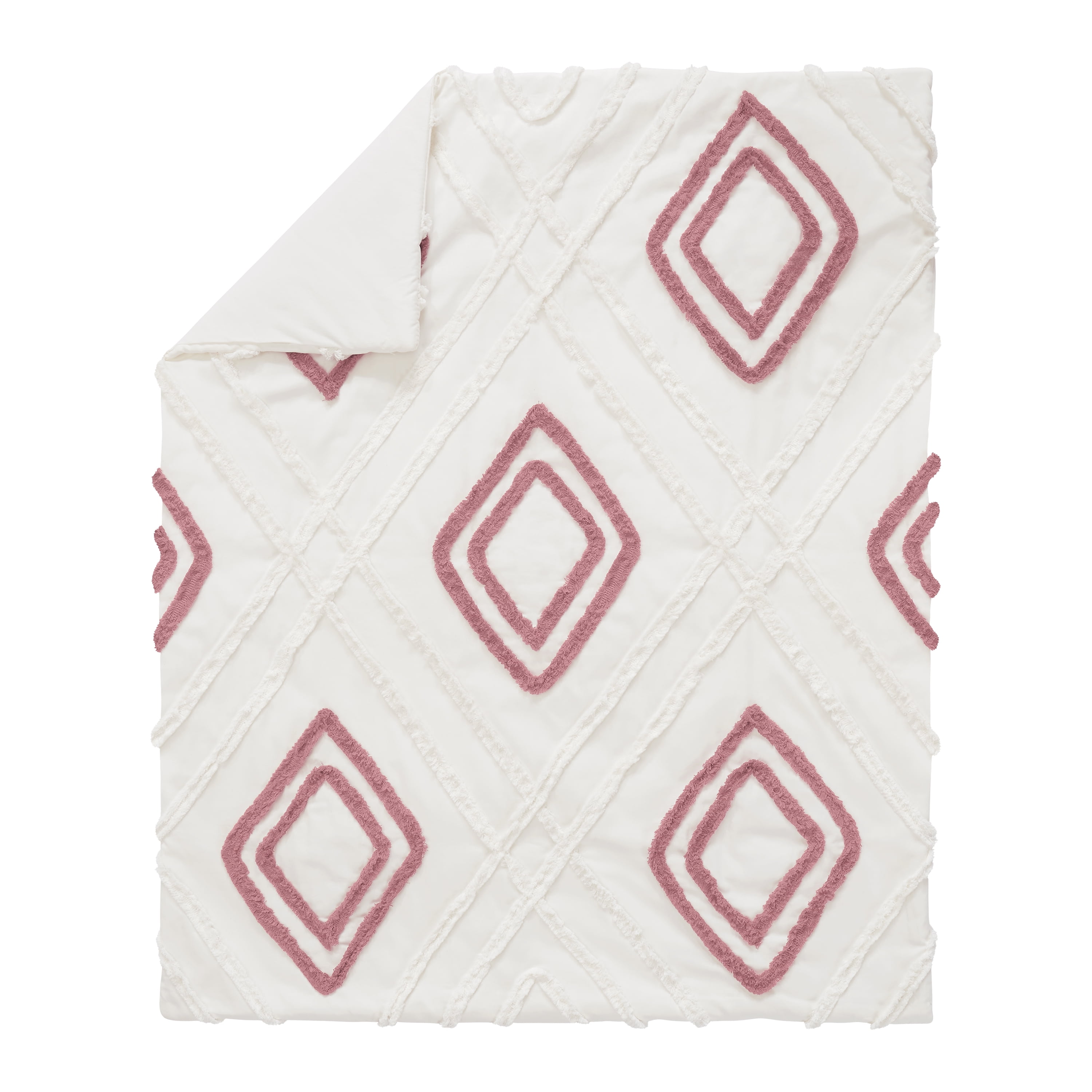 Sweet Jojo Designs Diamond Tuft Mauve Pink Ivory Off White 4 Piece Crib Bedding Set