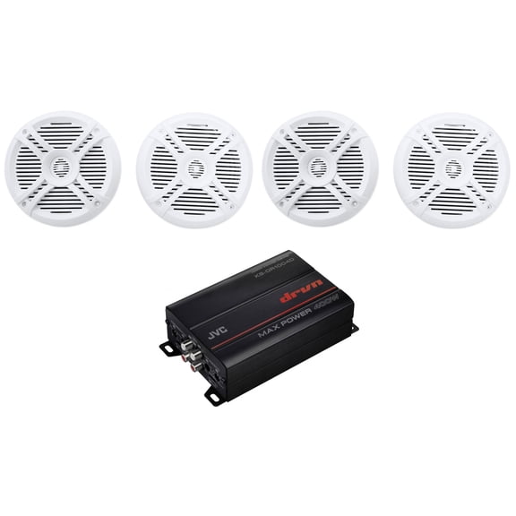 JVC KS-DR1004D 400 Watt 4-Channel Marine Amplifier (4) 6.5" White Boat Speakers