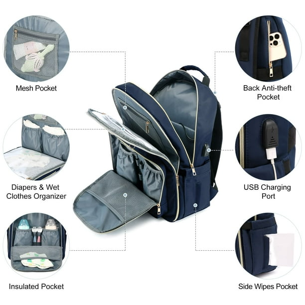 Diaper Bag Backpack Quilted Baby Bag with Changing Travel Diaper