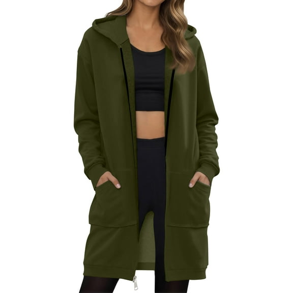 Resicozy Womens Long Tunic Hoodies Oversized Hooded Zip Up Solid Color Sweatshirt Casual Pullover Hoodies Cute Trendy Sweaters Army Green XL
