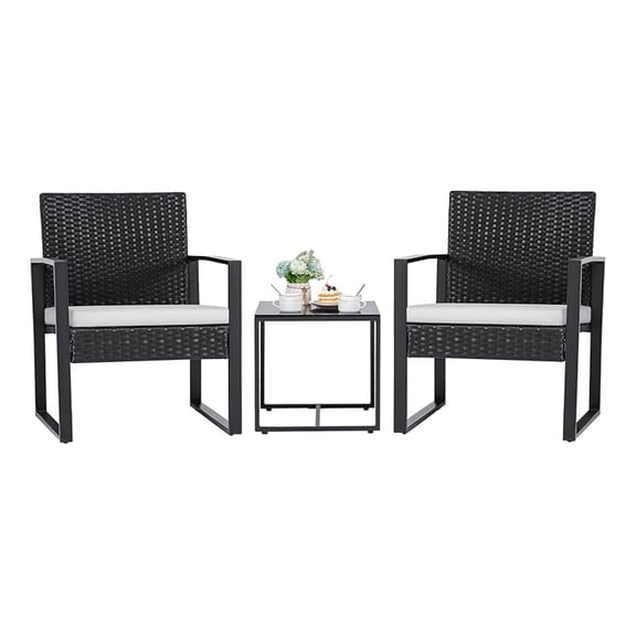 3 Pieces Patio Furniture Outdoor Wicker Modern Rattan Chair Conversation Sets with Coffee Table for Yard, Bistro(White)
