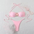 thumbnail image 2 of AHTJRT Halter Bandeau Bikini Sets for Women Two Pieces Bathing Suits High Cut Thongs Swimsuits with Adjusatble Spaghetti Straps Pink L, 2 of 3