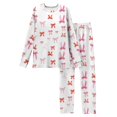 thumbnail image 3 of Garbnen Womens Valentines Pajamas Set Bow Print Crew Neck Long Sleeve Sleepwear Top and Pants Spring Summer Loungewear Sleepwear, 3 of 4