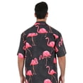 thumbnail image 2 of UZZI Mens Hawaiian Casual Button Down Short Sleeve Beach Party Shirt, Black with Flamingo, Size: Large, 2 of 3