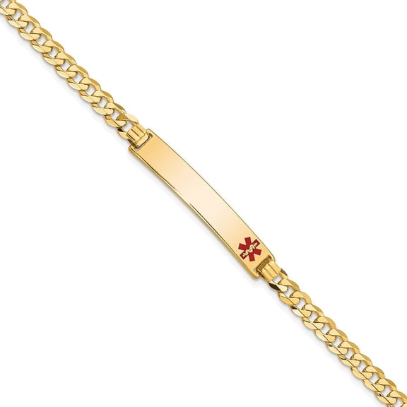 Auriga Fine Jewelry 14K Yellow Gold Red Enamel Flat Curb Link Id Bracelet 7 inch for Women (L- 7inch, W- 6.5mm)