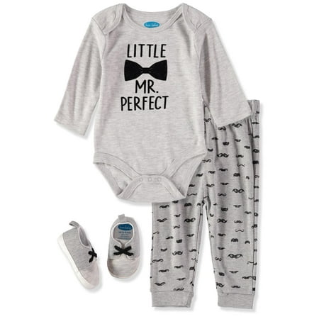 Bon Bebe Boys 0-9 Months Bodysuit Pant Set with Matching Shoes (Grey 3-6 Months)