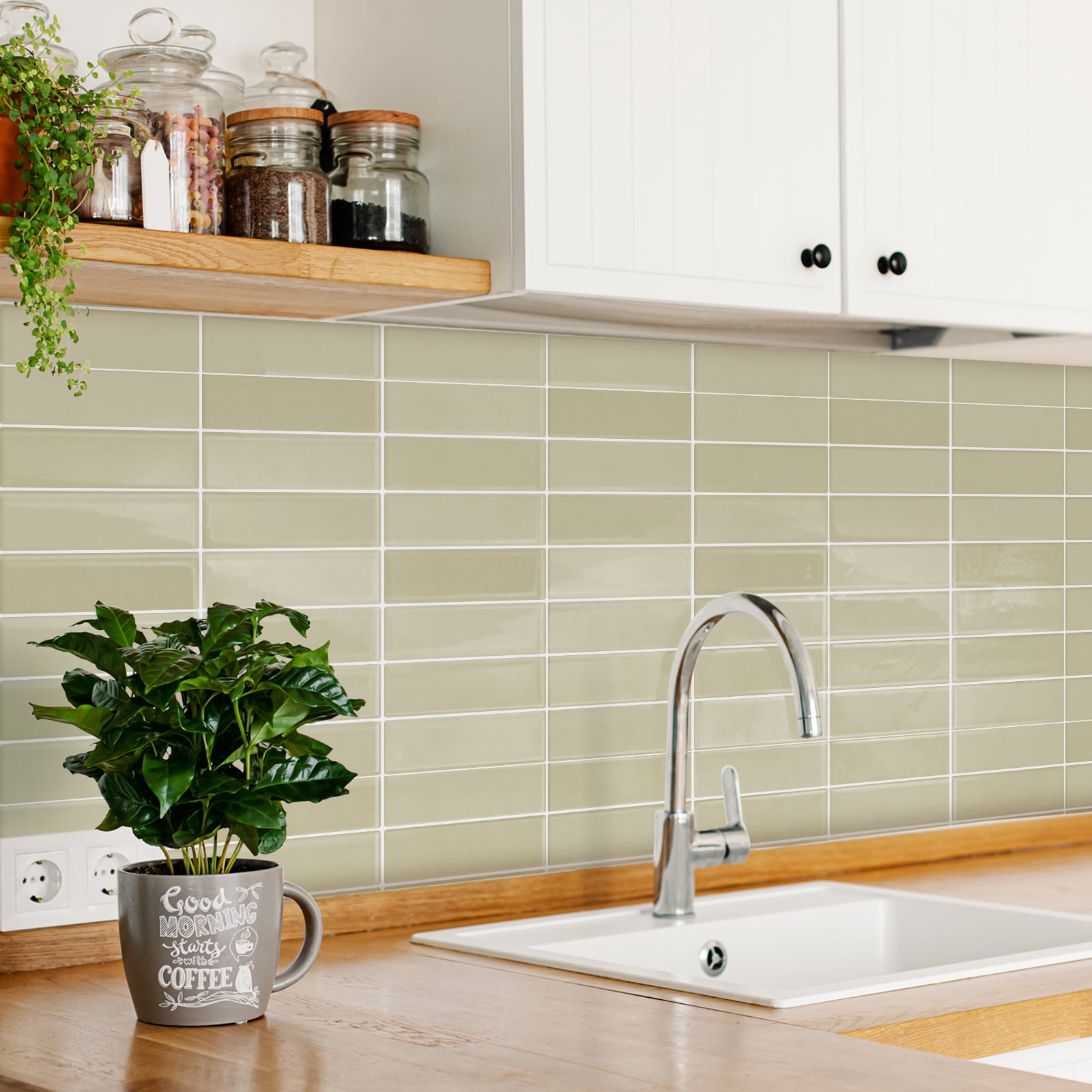 DEWOO 10 Sheet Peel and Stick Backsplash Tile,3D Self Adhesive Wall Tiles Stick on Backsplash for Kitchen,Bathroom,Camper (12"×12",Light Brown)