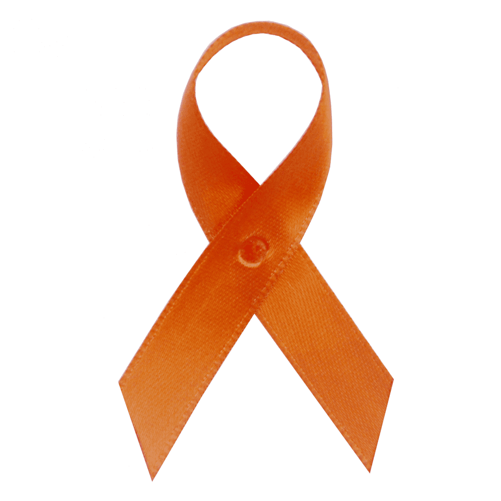 USA Made Orange Satin Awareness Ribbons Bag of 125 Fabric Ribbons w/ Safety Pins (Many Colors
