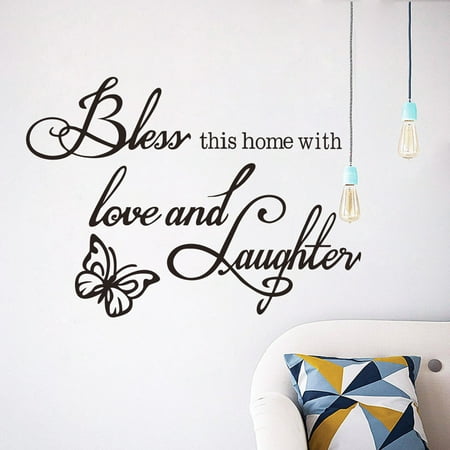 Bless this home with Love and Laughter Decal Mural Wall Stickers DIY Art Quote Inspirational Words Home Decorative Sticker Wall