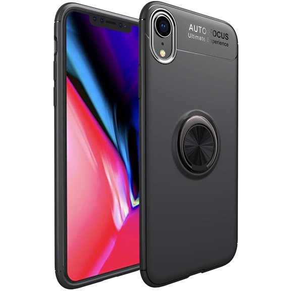 iPhone XR Case,360 Degree Rotation Invisible Metal Ring Kickstand Protective Case Compatible Magnetic Car Mount Soft TPU Case Shockproof Anti-Scratch Ultra-Slim Cover,Black