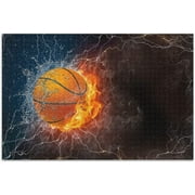 FREEAMG Jigsaw Puzzle 500 Piece for Adults Kids - Cool Ice Fire Basketball Flash - Family Stress Relief Game with Vibrant Artwork Perfect for Family Fun Home Decors 20.5” x 14.9”