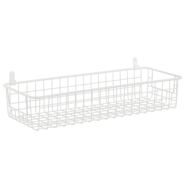 mDesign Metal Wallmount Hanging Basket Shelf Hooks Included, Small