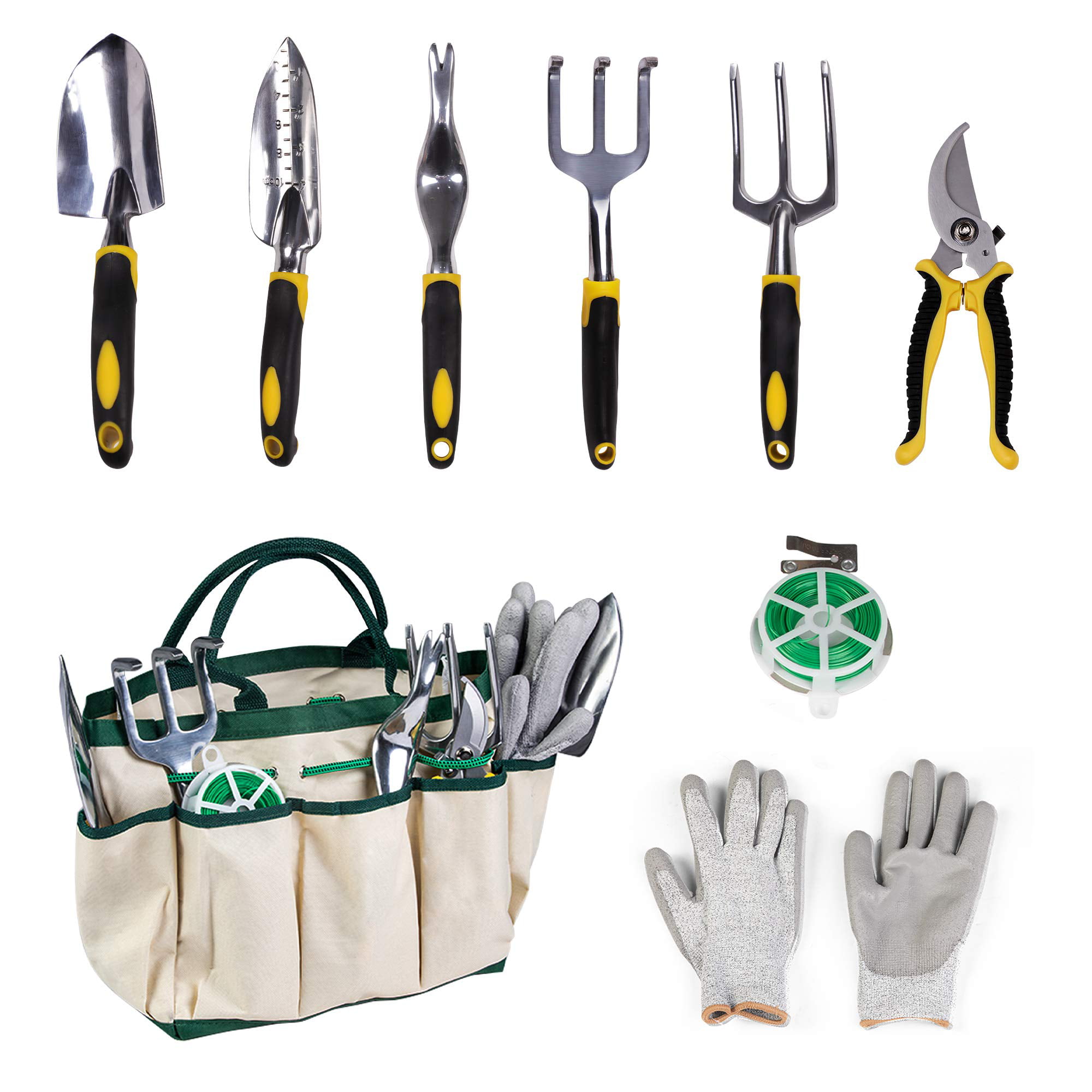 9pcs/set Garden Tool Set Gardening Tools Gift Kit Non-Slip Handle with Tote Bag 