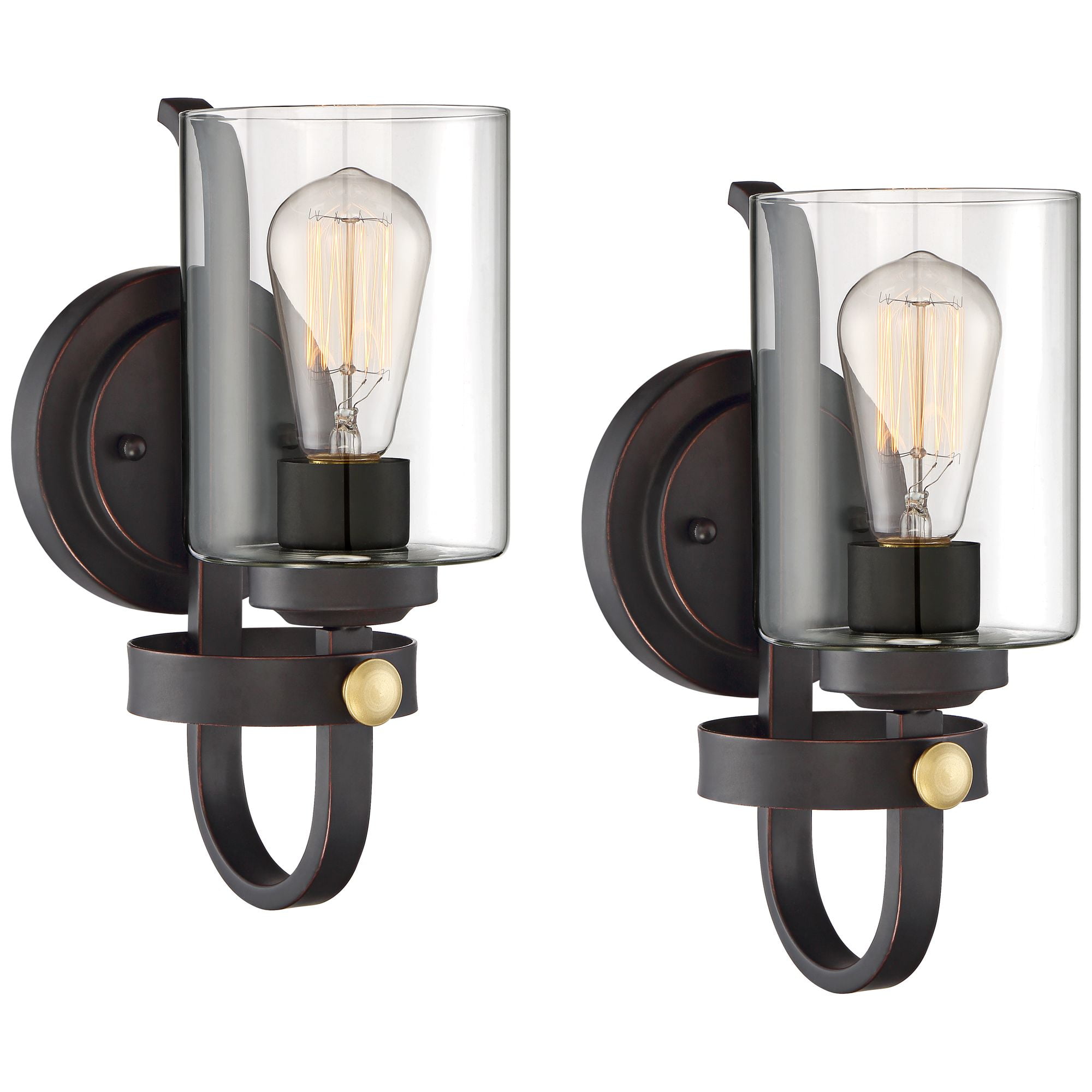 Franklin Iron Works Eagleton Farmhouse Rustic Wall Light Sconces Set of 2 Oil Rubbed Bronze Hardwire 5 1/2" LED Fixture for Vanity