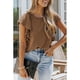 thumbnail image 2 of Tops de verano para mujer, cuello redondo, estilo volante acanalado, Color puro, camisa informal holgada para mujer, para fiesta, compras, oficina, marrón, 2XL, 2 of 6